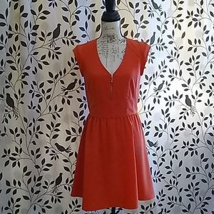 H&M Divided Orange/Red V Neck Dress with Front Zipper Size 8